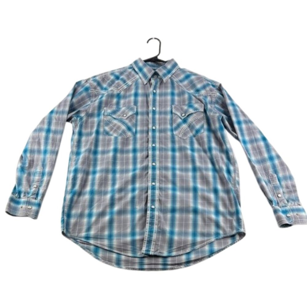 Panhandle Pear Snap Shirt Blue Gray Size L